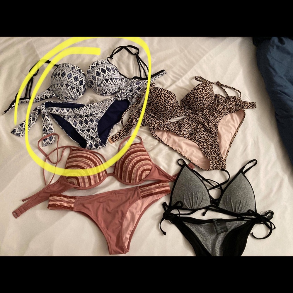 White/Blue Patterned Bathing Suit Set